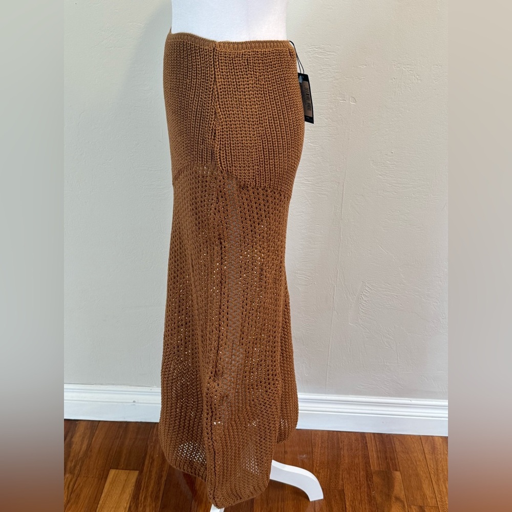PrettyLittleThing Tan Crochet Maxi Skirt Beach Cover Up US 8‎ Boho Resort NWT - Picture 3 of 7